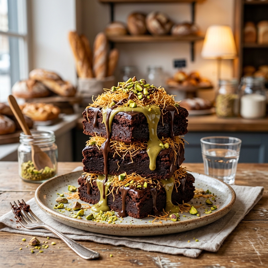 Kunafa Pistachio Crunch Brownies